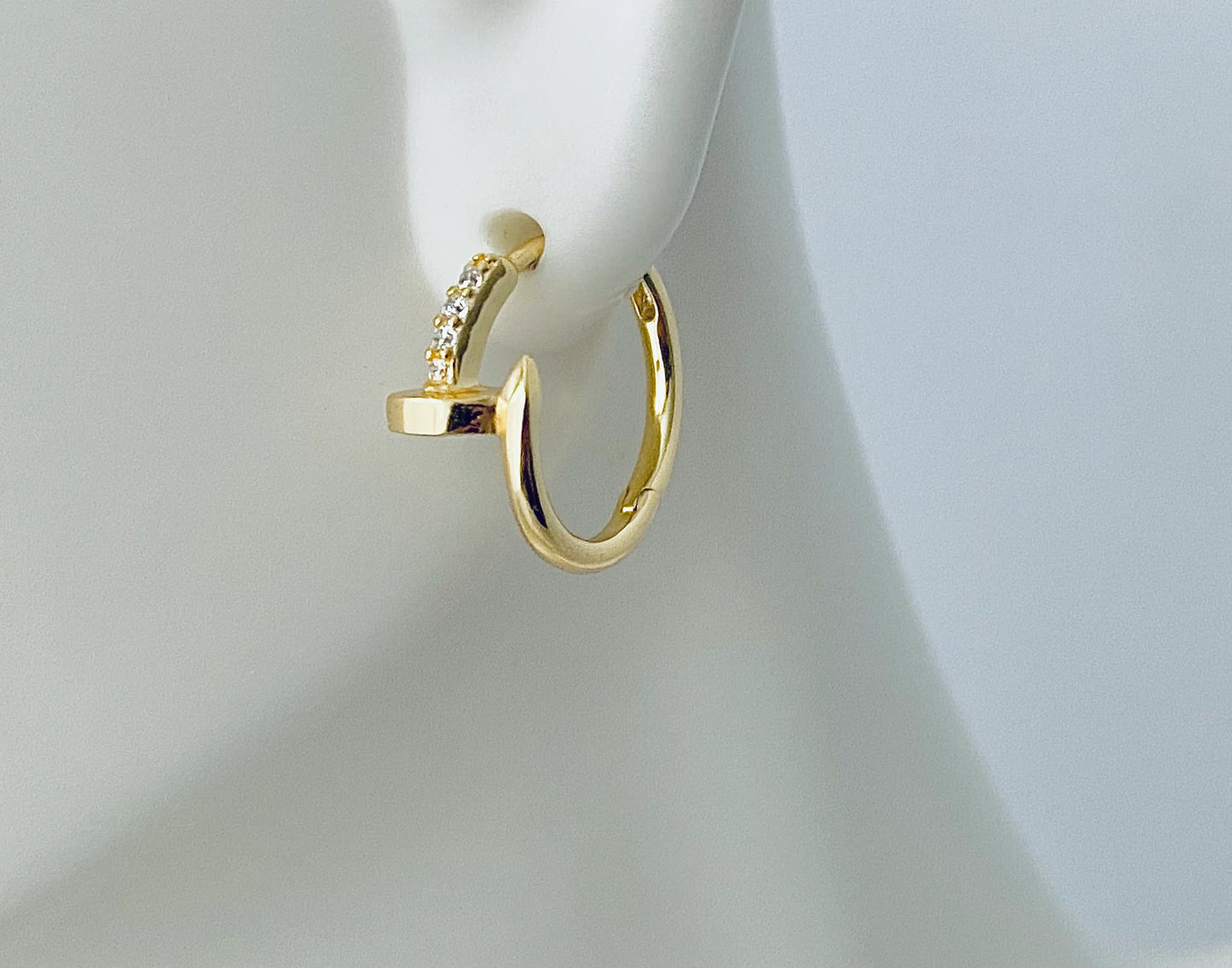 Nail CZ Hoop 14K GP