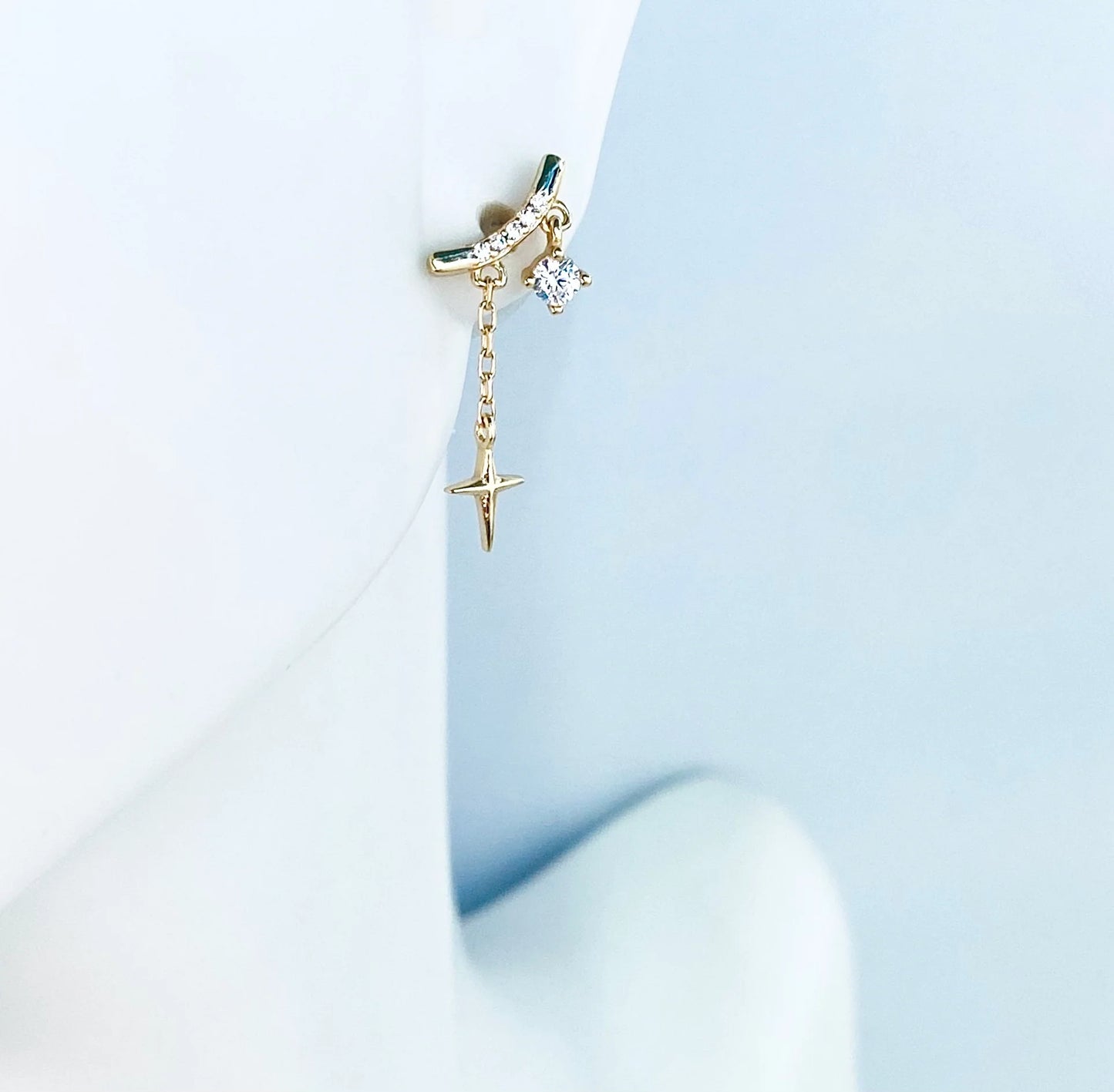 North Star CZ Drop Earrings 14K GP