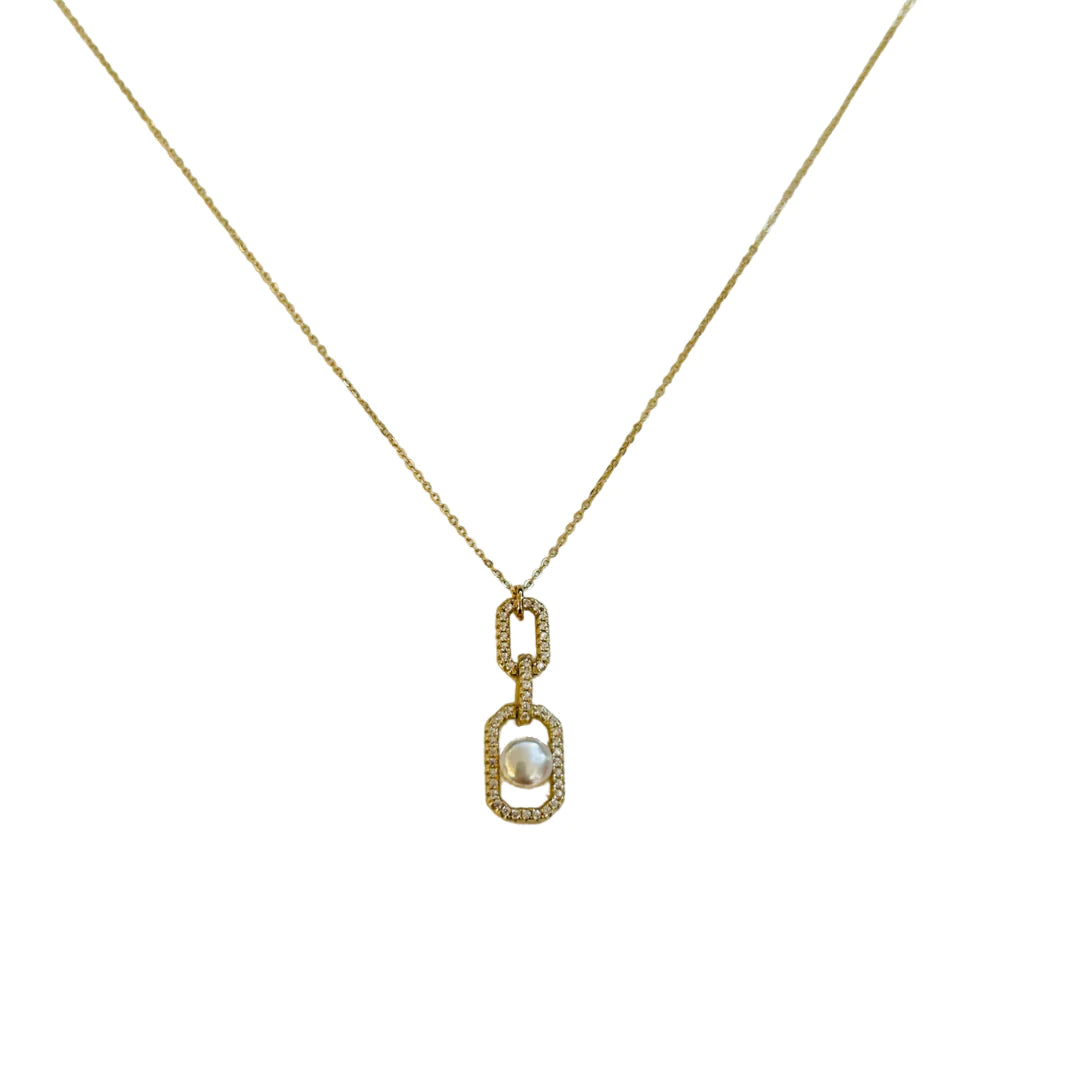 Chain CZ x Pearl Necklace 18K GP