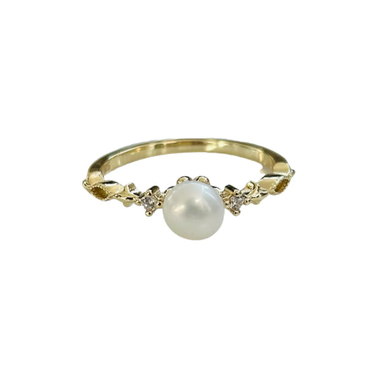 Freshwater Pearl CZs Ring 14K GP