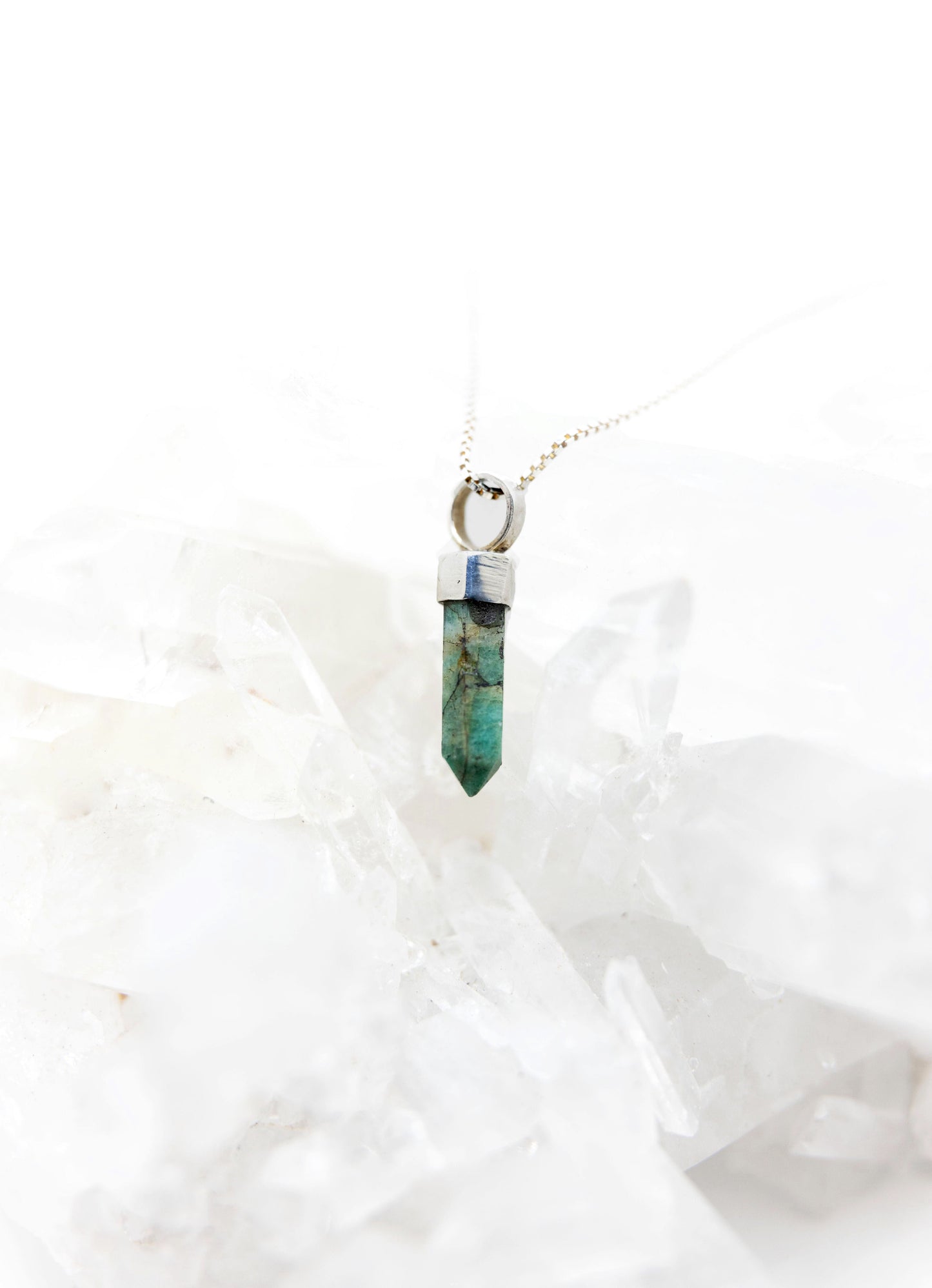 Prehnite Ultra Mini Crystal Point Necklaces .925 Adjustable Chain