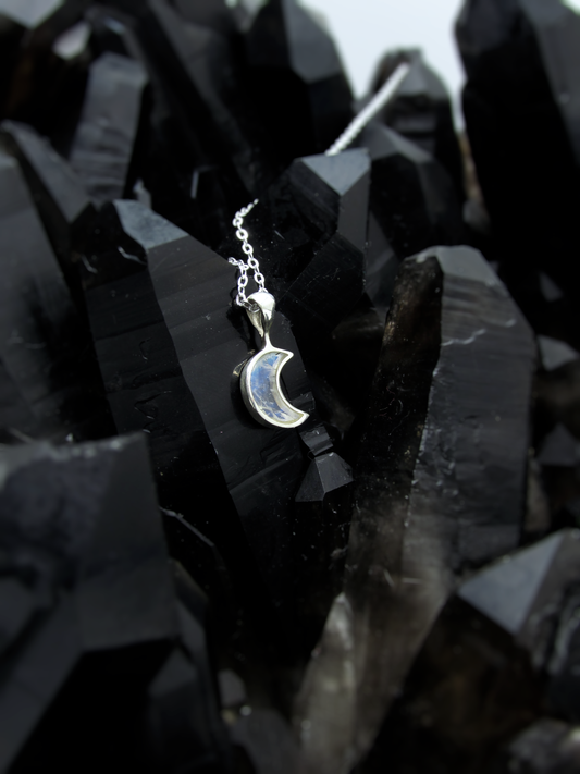 Starseed Moonstone Crescent Pendant – Sterling Silver