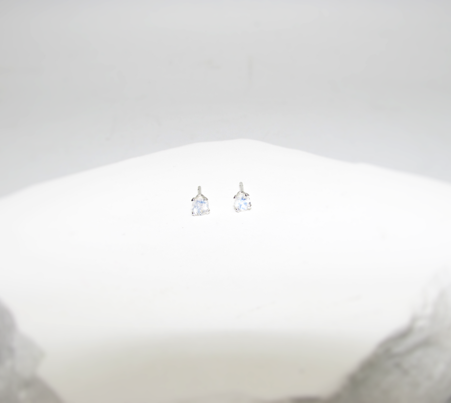 Rainbow Moonstone Birthstone Stud Earrings – Sterling Silver
