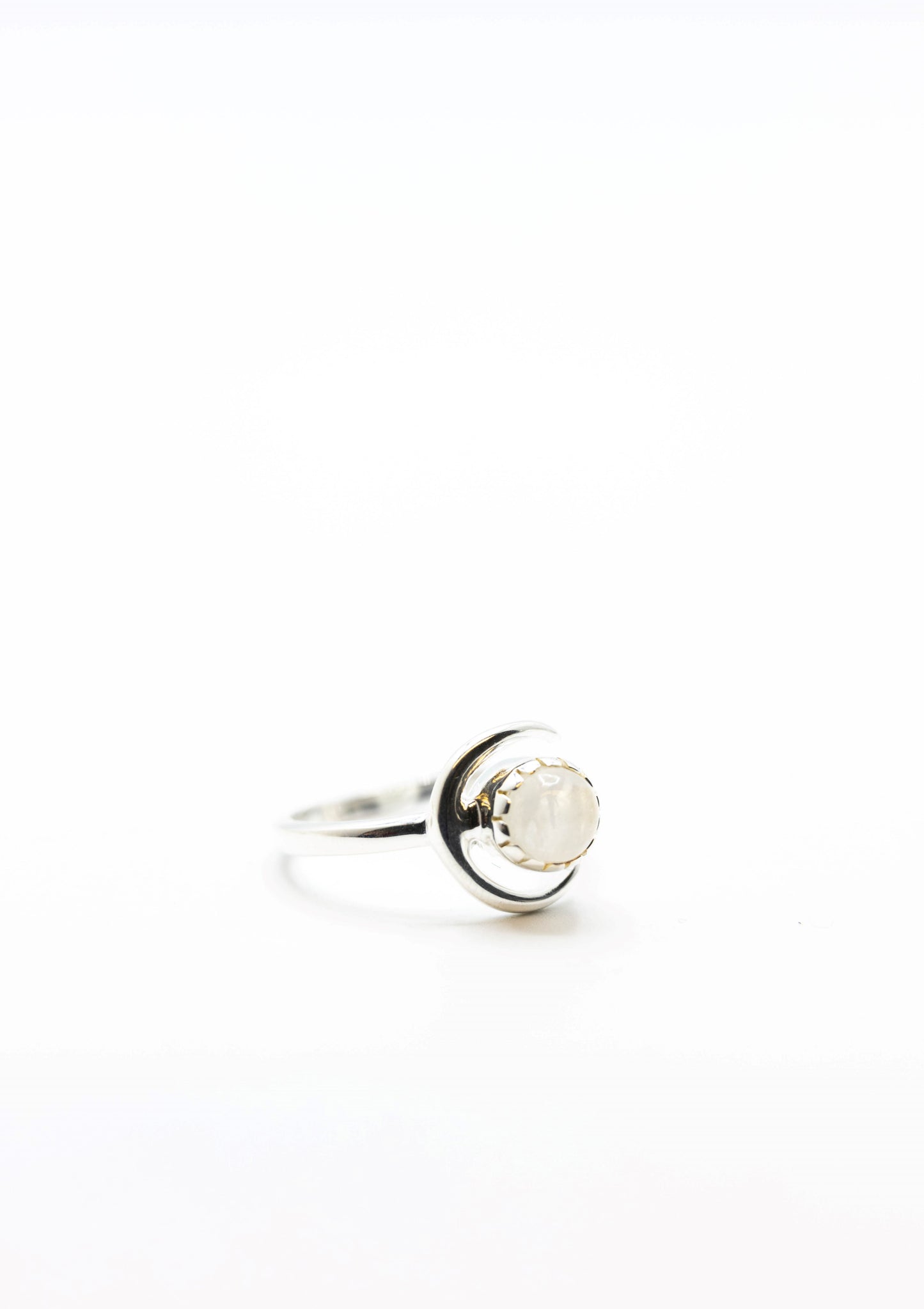 Rainbow Moonstone Crystal Crescent Moon Ring .925