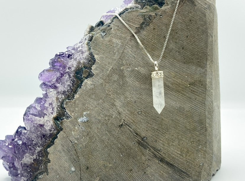 Rainbow Moonstone Mini Crystal Point Necklaces .925 Adjustable Chain