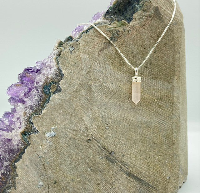 Rose Quartz Ultra Mini Crystal Point Necklaces .925 Adjustable Chain
