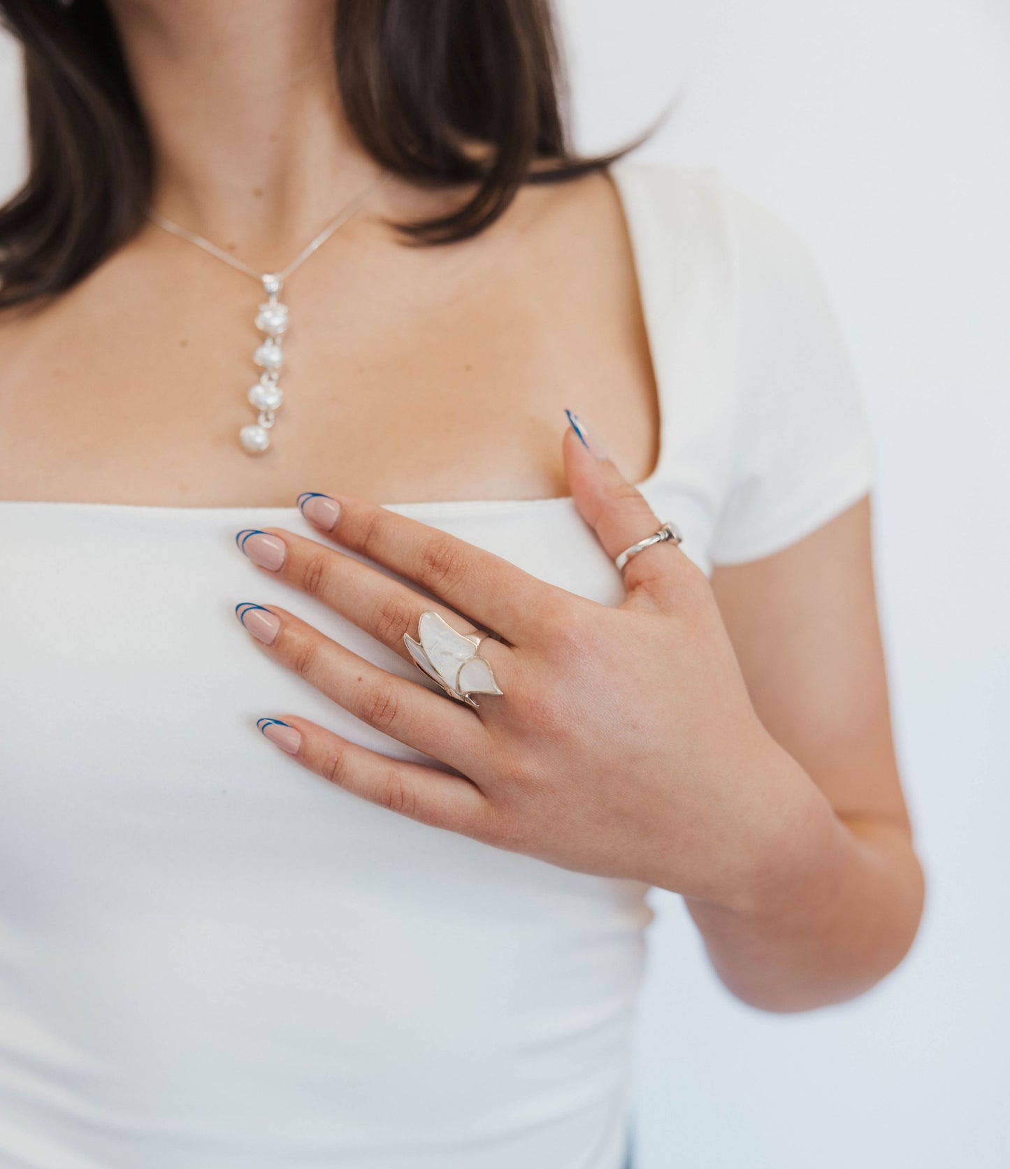 Pearl Sideway Butterfly Ring .925 Sterling Silver