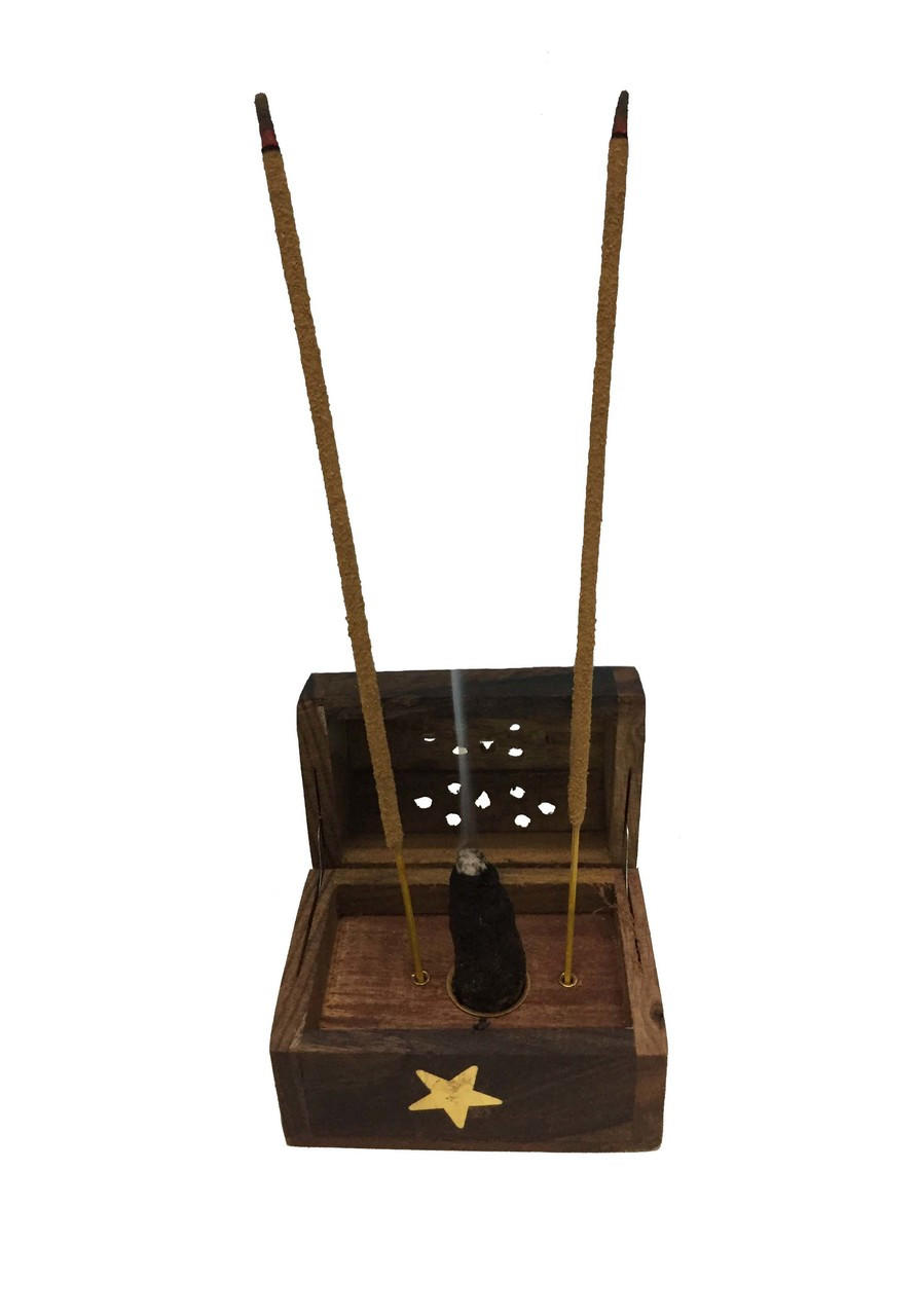 Handcrafted Wooden Coffin Incense and Cone Burner Small