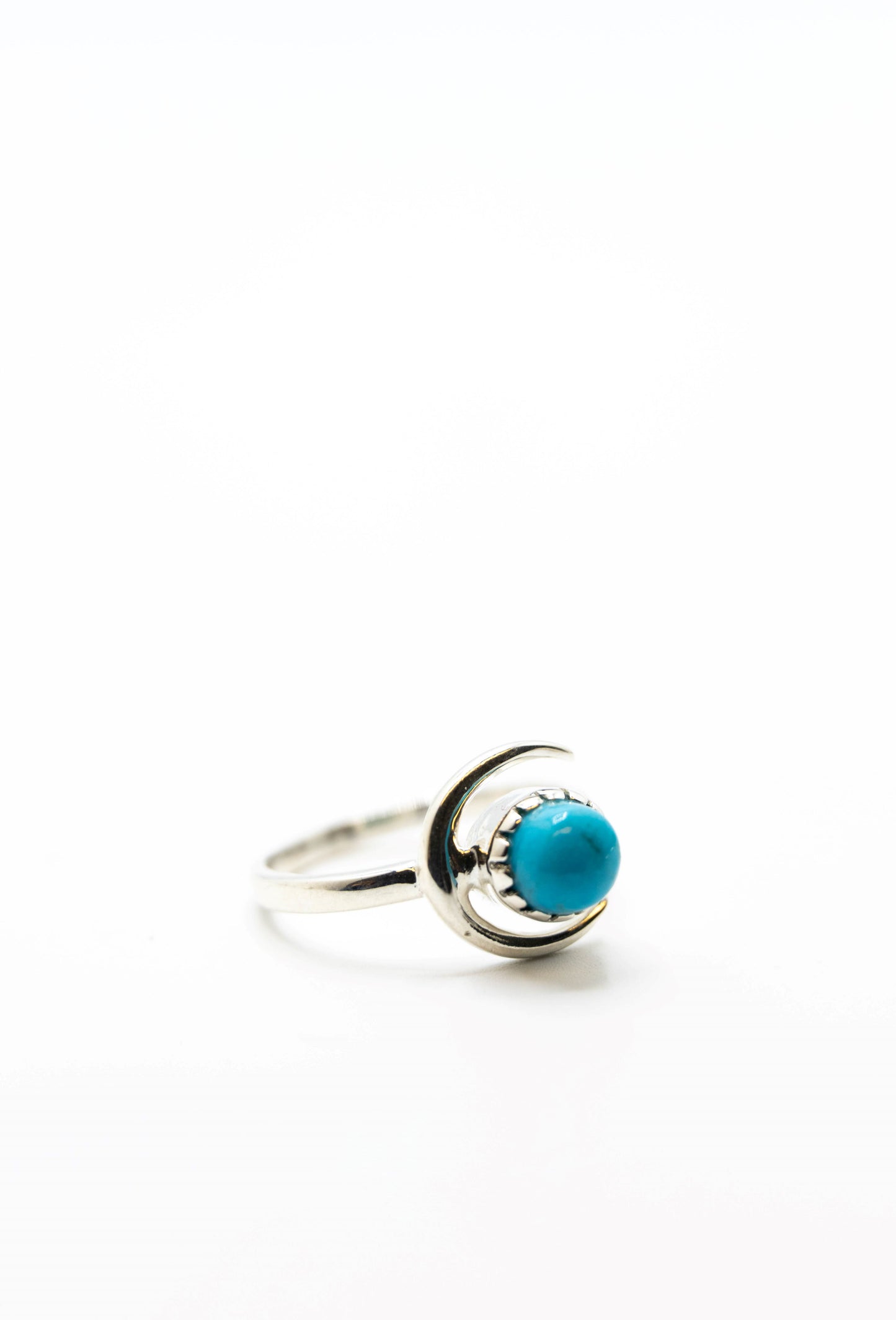 Turquoise Crystal Crescent Moon Ring .925