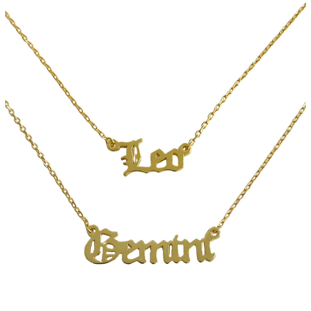 Old English Zodiac Necklace 14K GP
