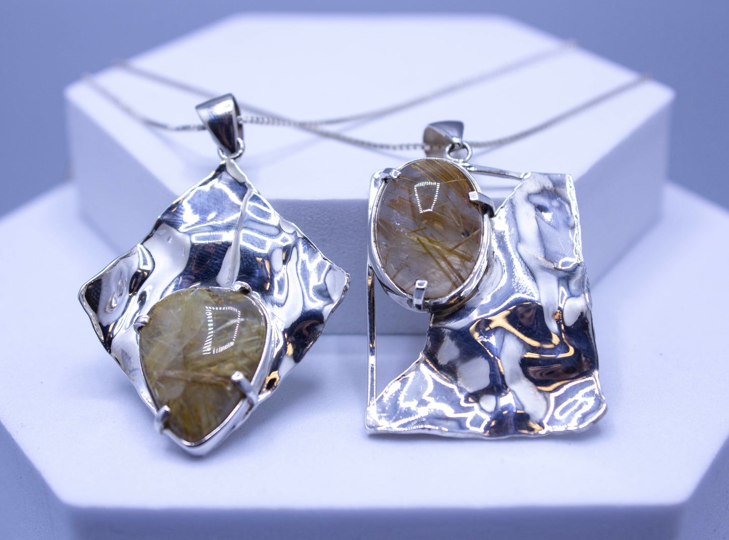 Rutilated Quartz Abstract Pendant Necklace