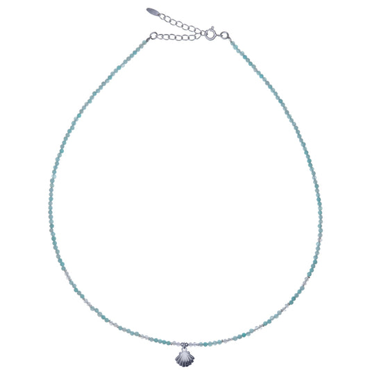 Beaded Amazonite and Moonstone Shell Necklace