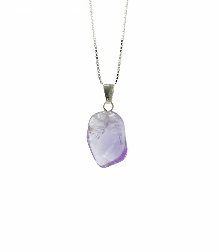 Amethyst Tumbled Pendant Necklace .925
