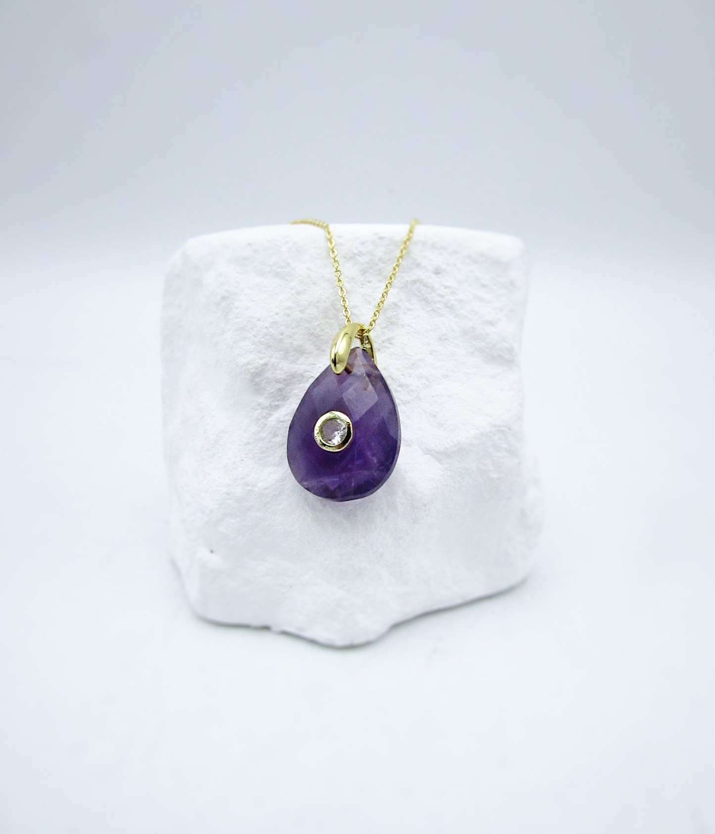 Amethyst & White Topaz Adjustable Teardrop Necklace | 18K GP SS