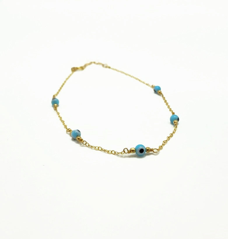 Handmade Evil Eye Turquoise Anklet 14k Gold Fill