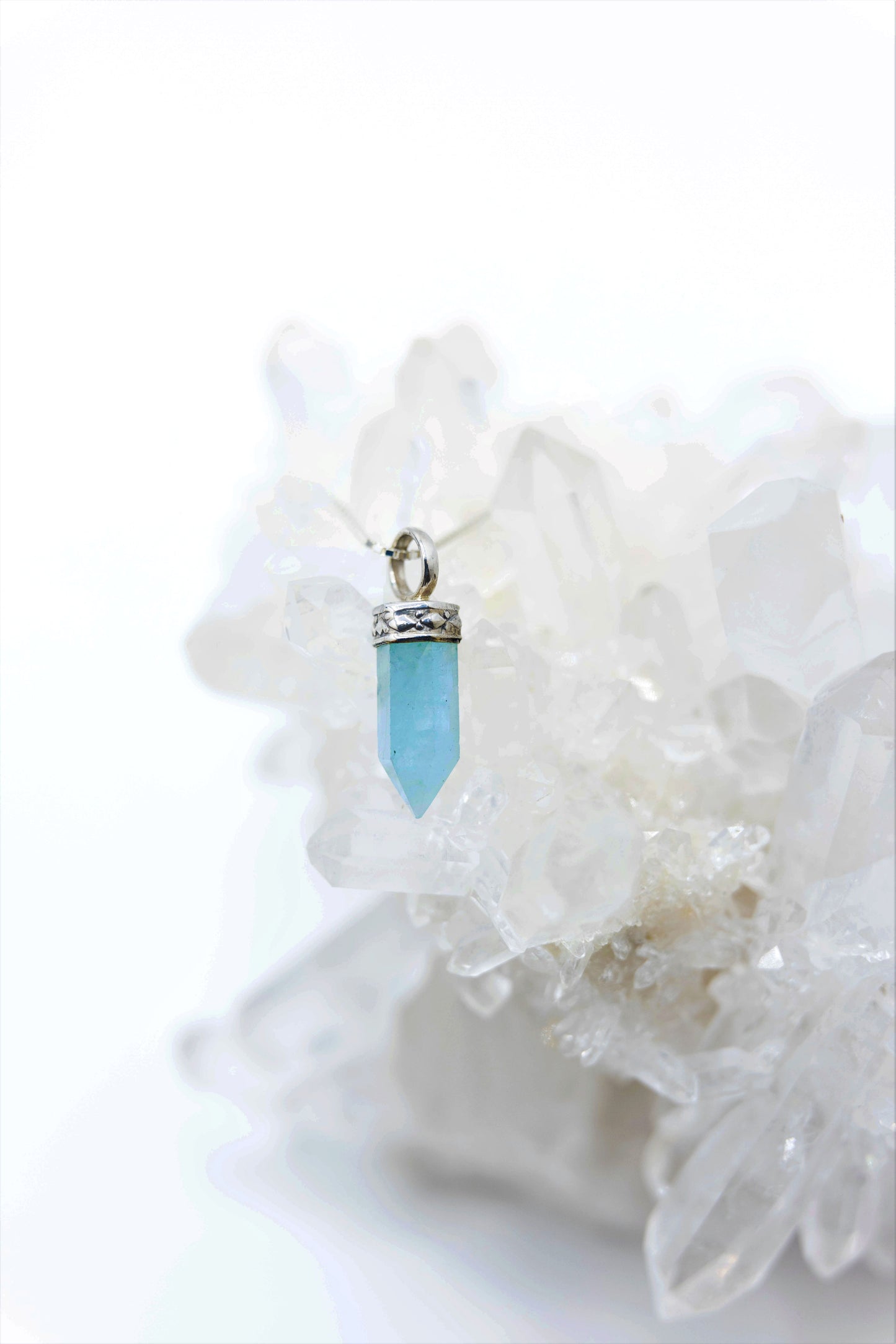 Aquamarine Ultra Mini Crystal Point Necklaces .925 Adjustable Chain