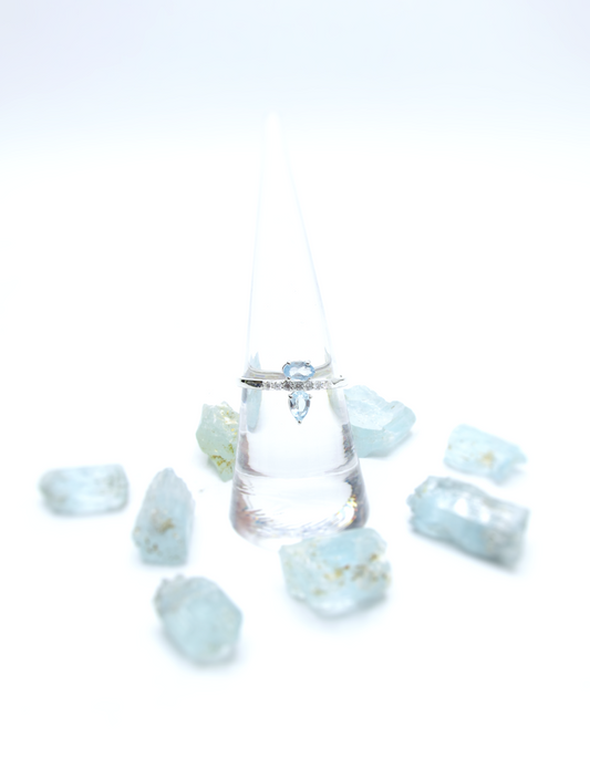 Aquamarine & Moissanite Ring – Sterling Silver .925