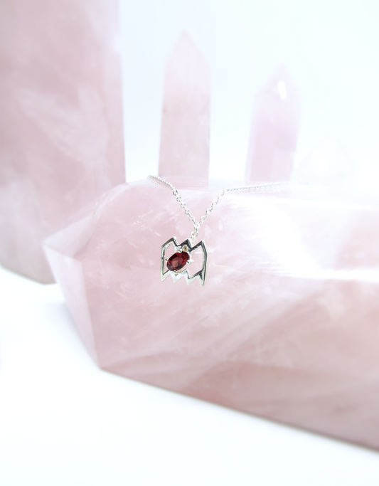 Aquarius Zodiac Pendant - Garnet – Sterling Silver