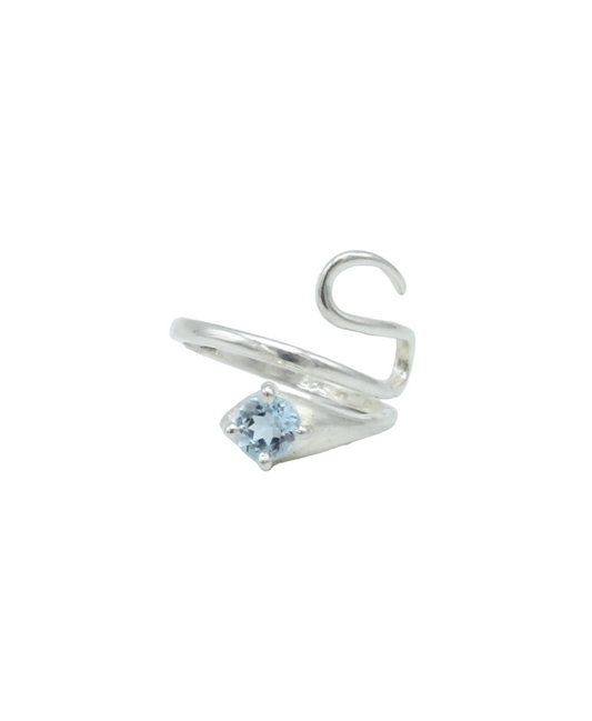 Aquamarine Swerve Ring - 7 | Sterling Silver