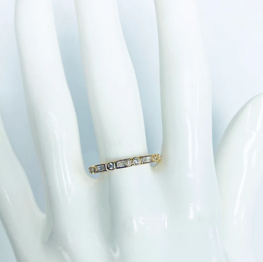 Baguettes Circles CZ Ring 14K GP