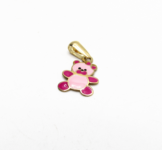 Pink Teddy Bear Pendant 14K Gold