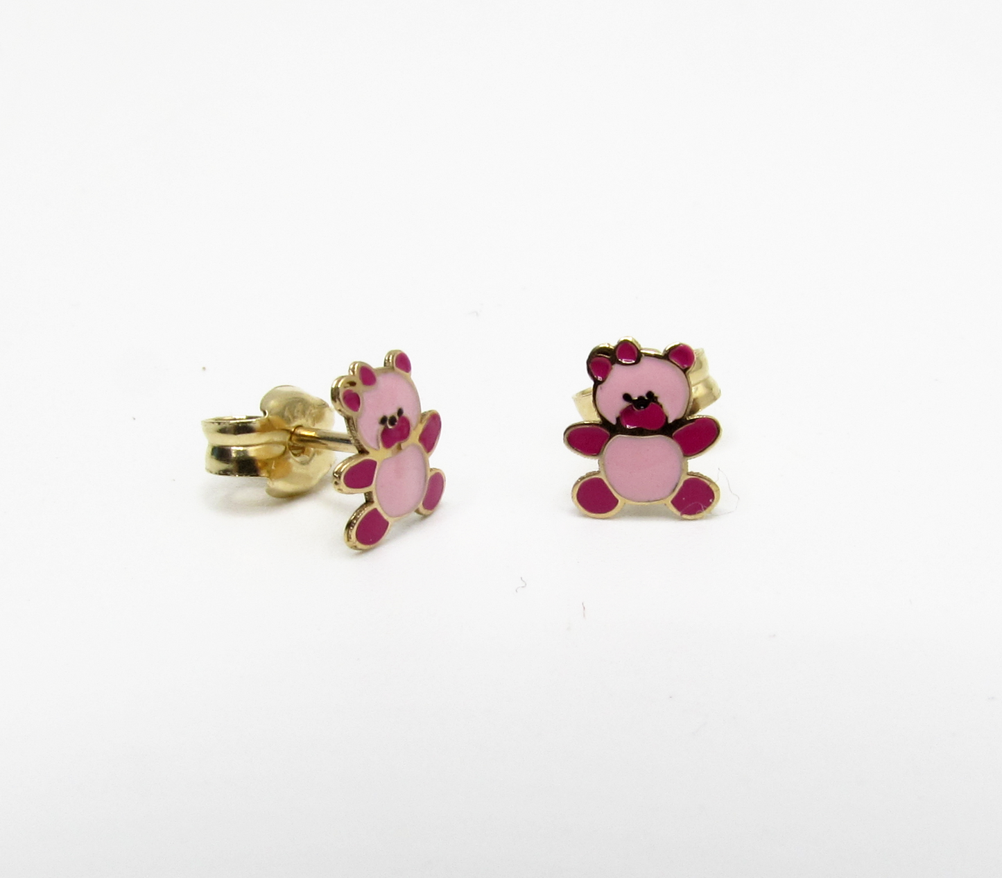 Pink Teddy Bear Studs 14K Gold