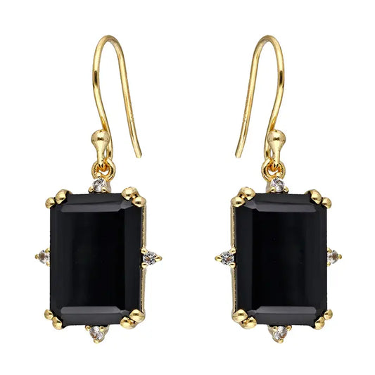 Black Onyx Topaz Victorian Earrings — 14K Gold Vermeil