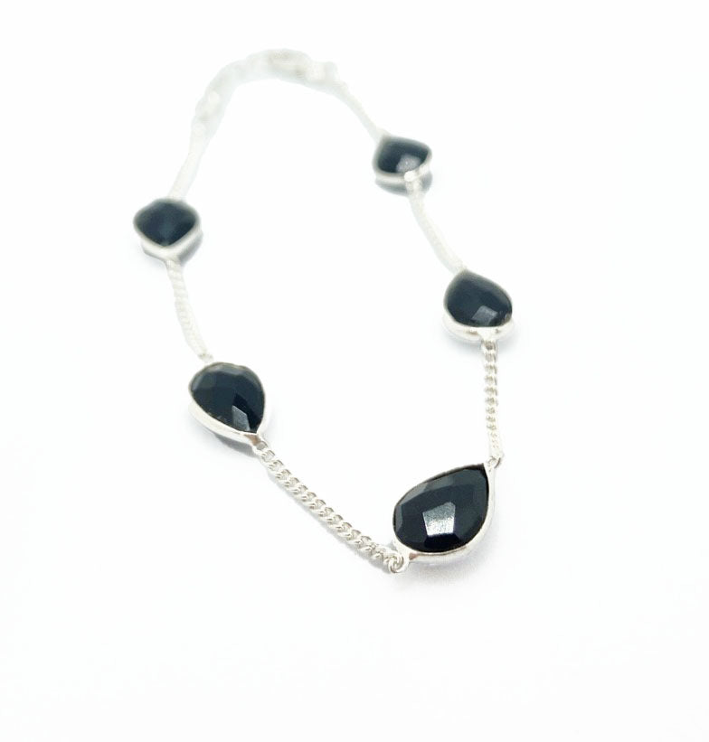 Black Onyx Crystal Chain Link Bracelet .925