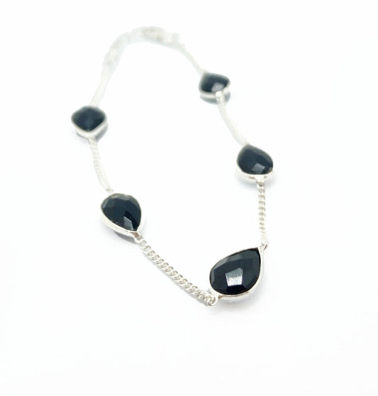 Black Onyx Crystal Chain Link Bracelet .925
