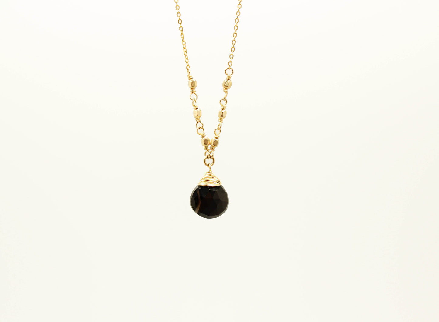 Black Onyx Teardrop Handmade Brazil Necklace 14k GF