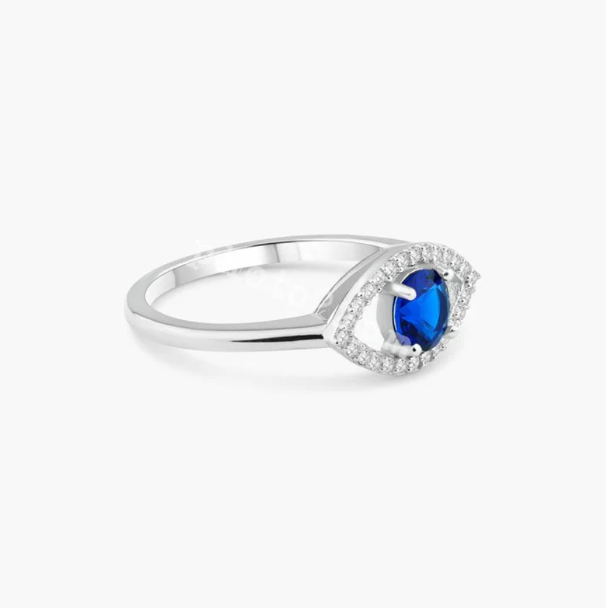 Blue Evil Eye Ring .925