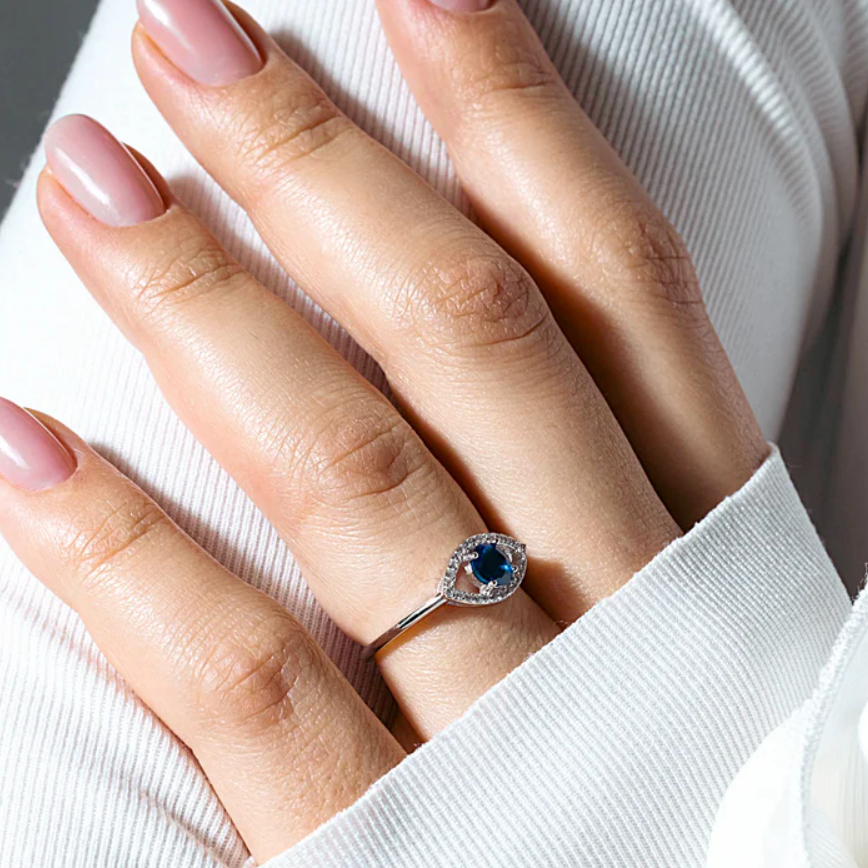 Blue Evil Eye Ring .925