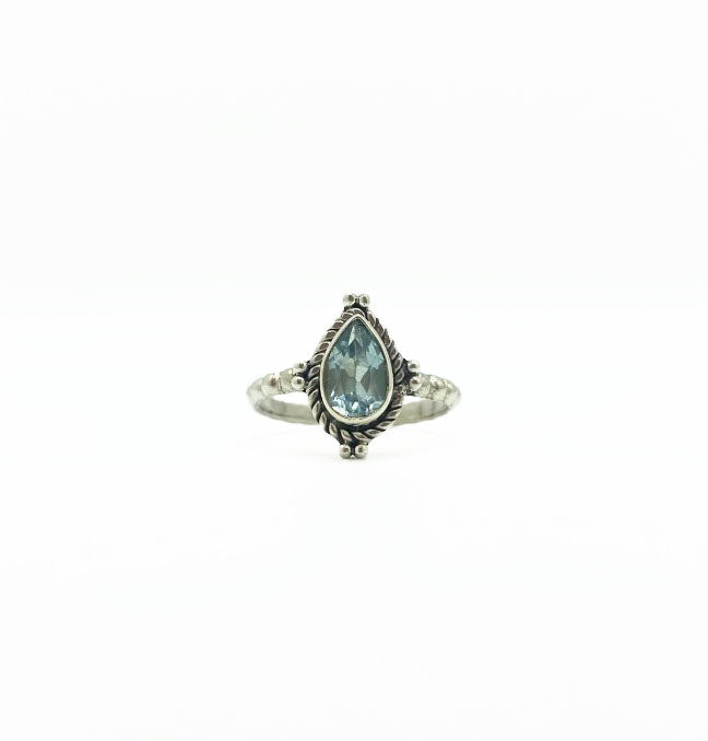 Blue Topaz Braided Teardrop Ring .925