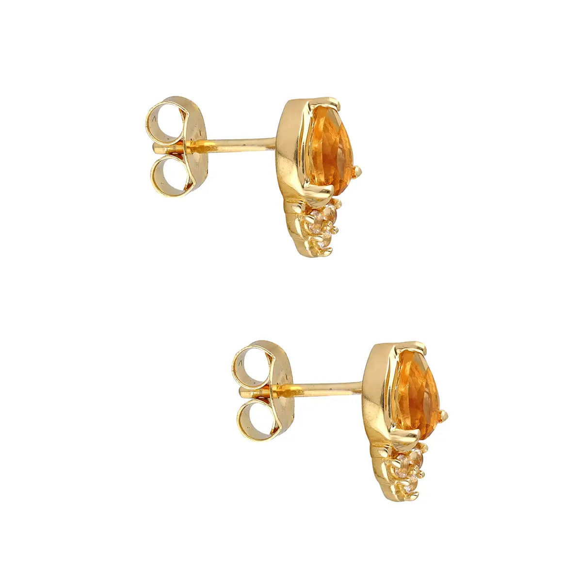 Citrine Topaz Pear Stud Earring - 14K Gold Plated