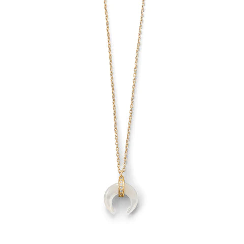 Mother of Pearl Crescent Moon Necklace 14k GP