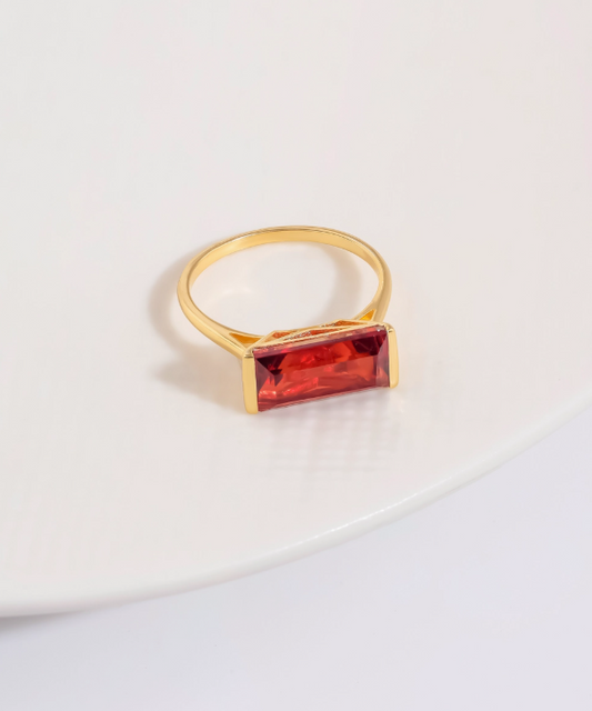 Crimson Garnet Rectangle Ring - 6
