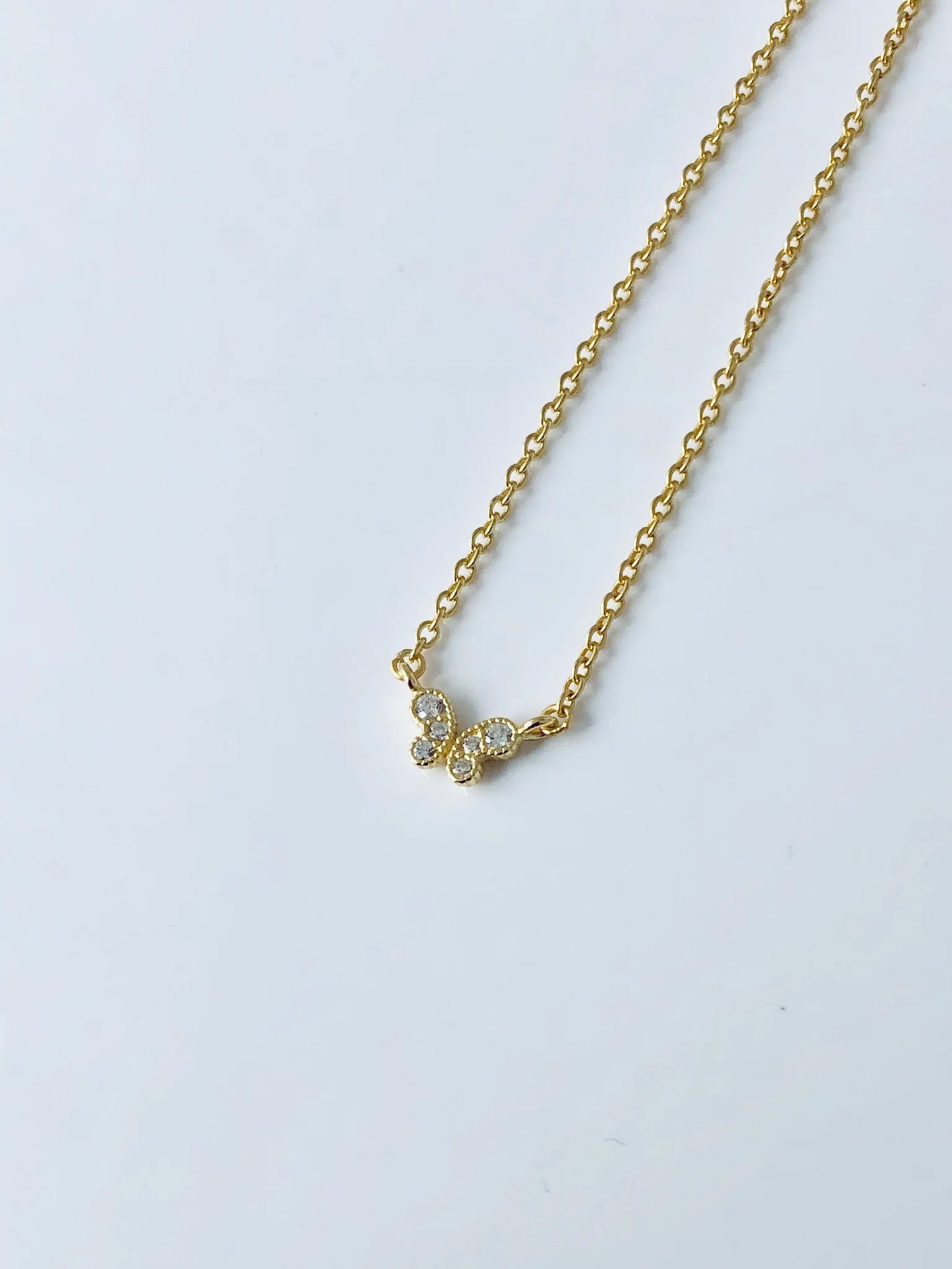Mini CZ Butterfly Necklace 14K GP