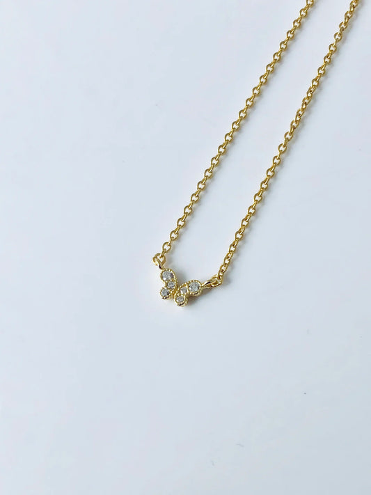 Mini CZ Butterfly Necklace 14K GP