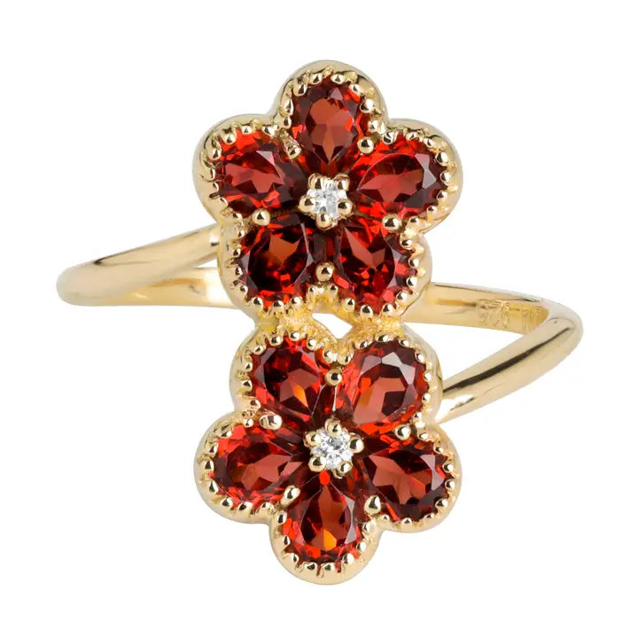 Garnet Topaz Blossom Ring – 14K Gold Plated