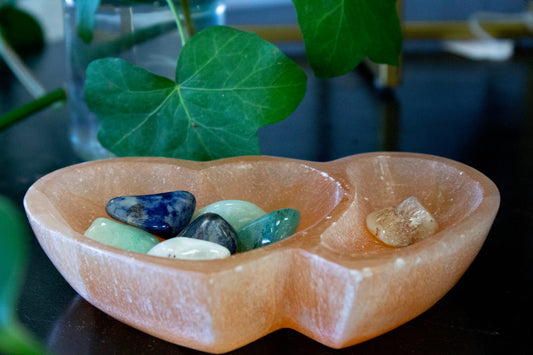 Orange Selenite Double Heart Bowl