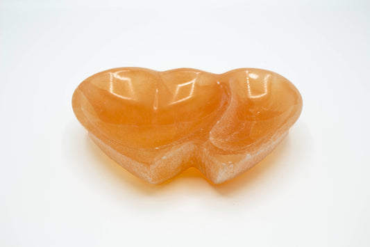 Peach Selenite Double Heart Bowl