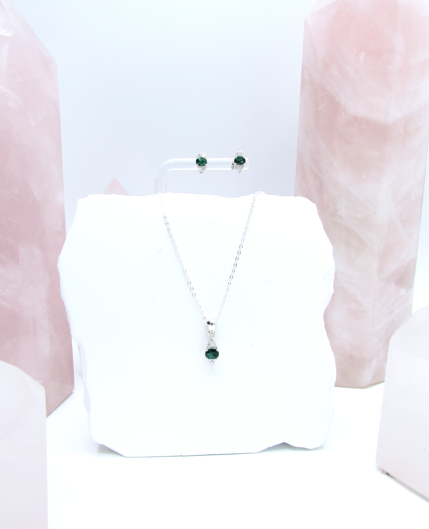 Emerald Pendant Necklace with Moissanite – Sterling Silver