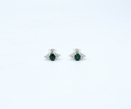 Emerald Stud Earrings with Moissanite – Sterling Silver