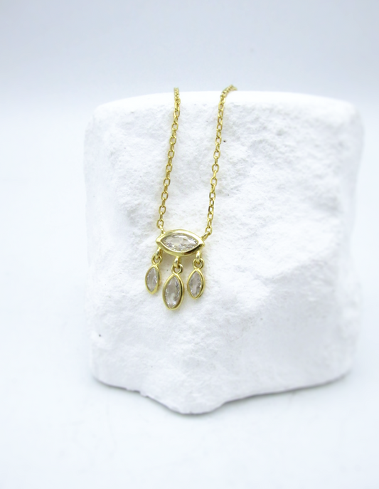 White Topaz Evil Eye Catcher Necklace | 18K GP SS