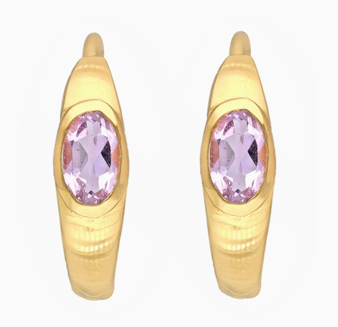 Oval Amethyst Hoops 14K GP