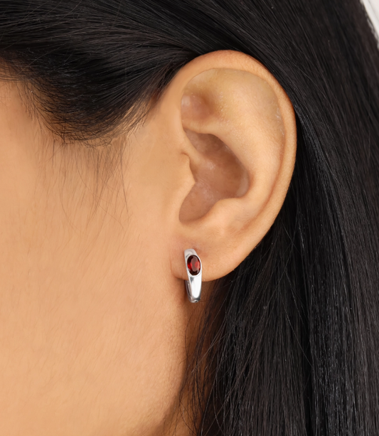 Oval Garnet Hoops .925
