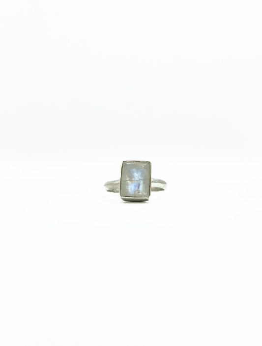 Rainbow Moonstone Faceted Square Ring .925