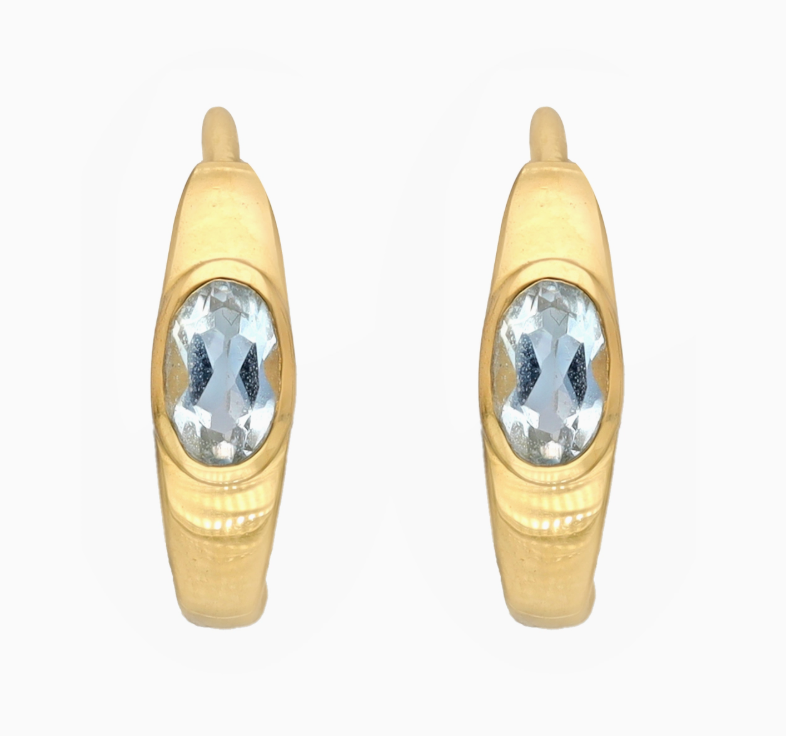Oval Blue Topaz Hoops 14K GP