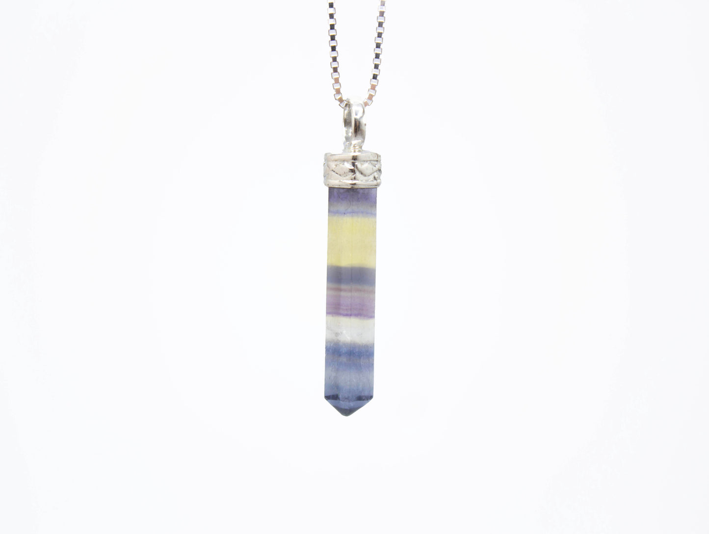 Fluorite Mini Crystal Point Necklaces .925 Adjustable Chain