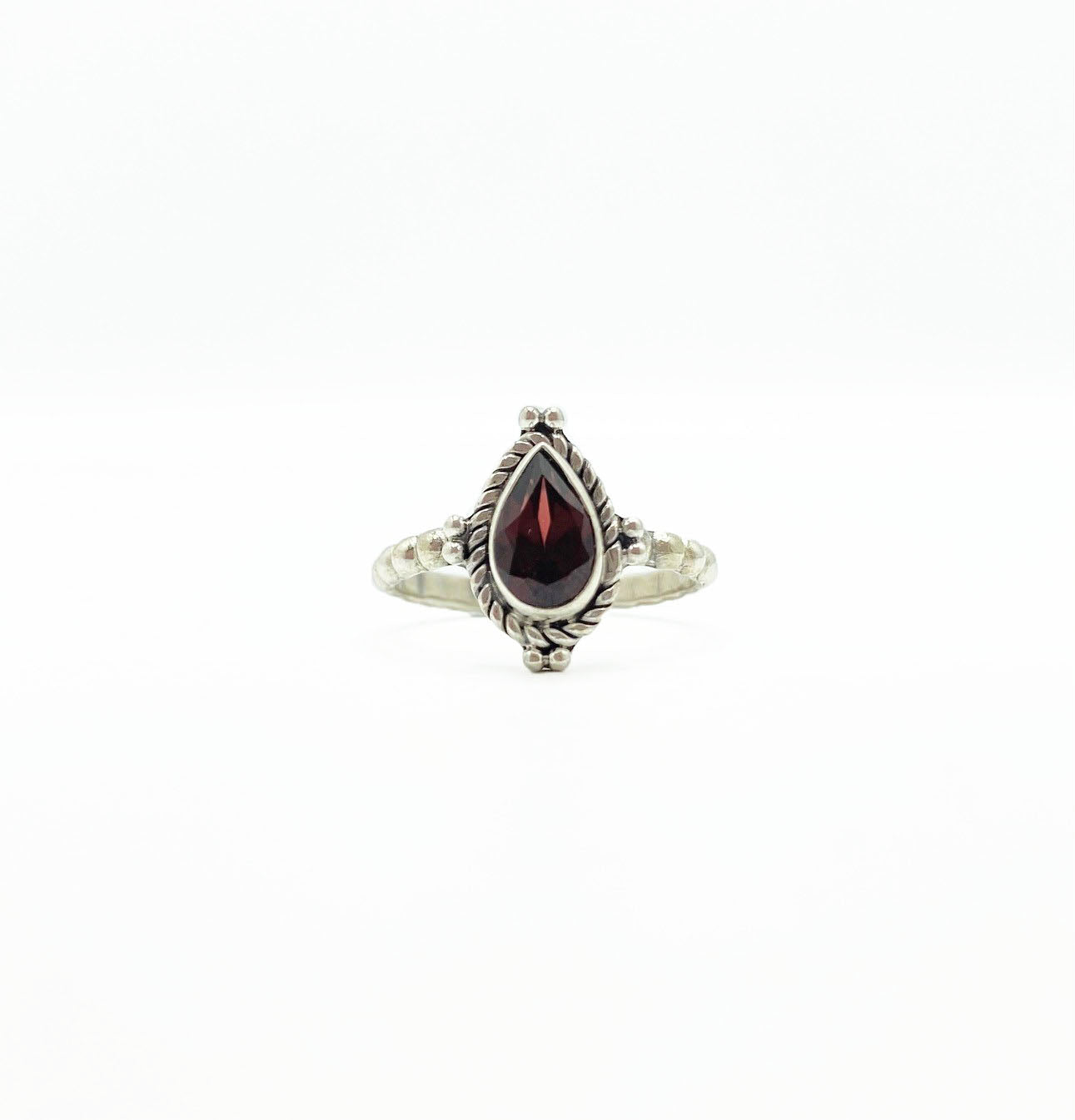 Garnet Braided Teardrop Ring .925